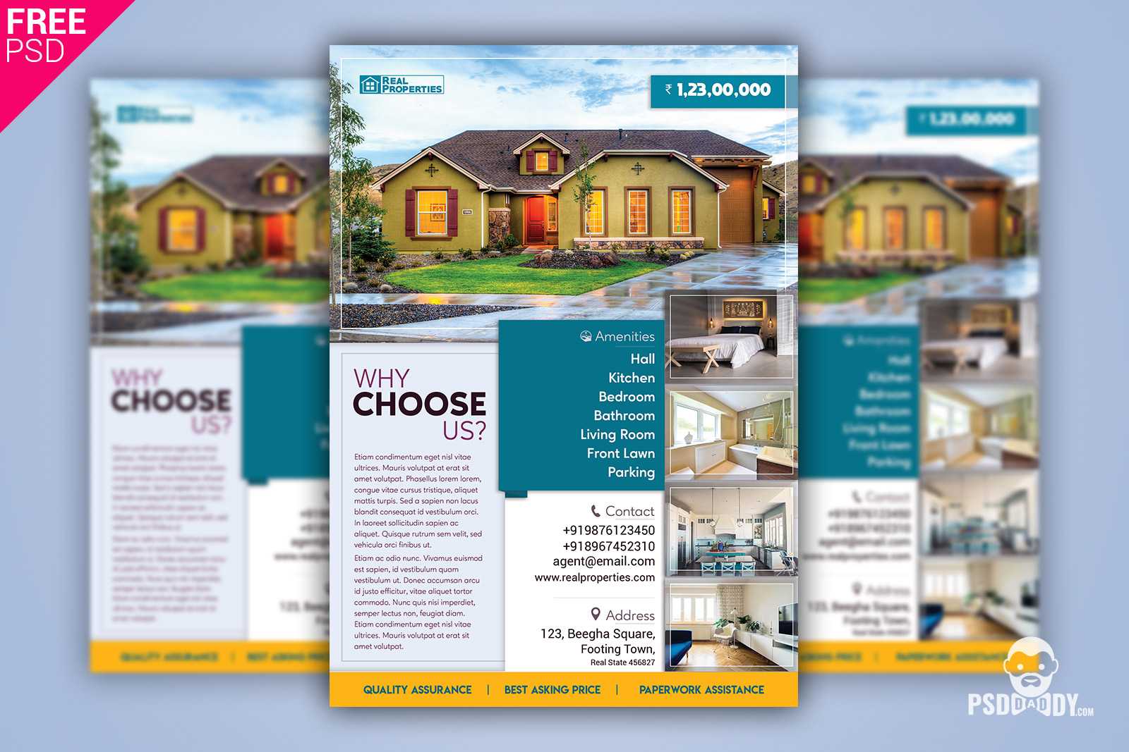 Real Estate Flyer + Social Media Free Psd Template Throughout Real Estate Brochure Templates Psd Free Download