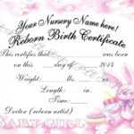Reborn Birth Certificates (Your Custom Nursery Name) 5 Certificates Within Baby Doll Birth Certificate Template