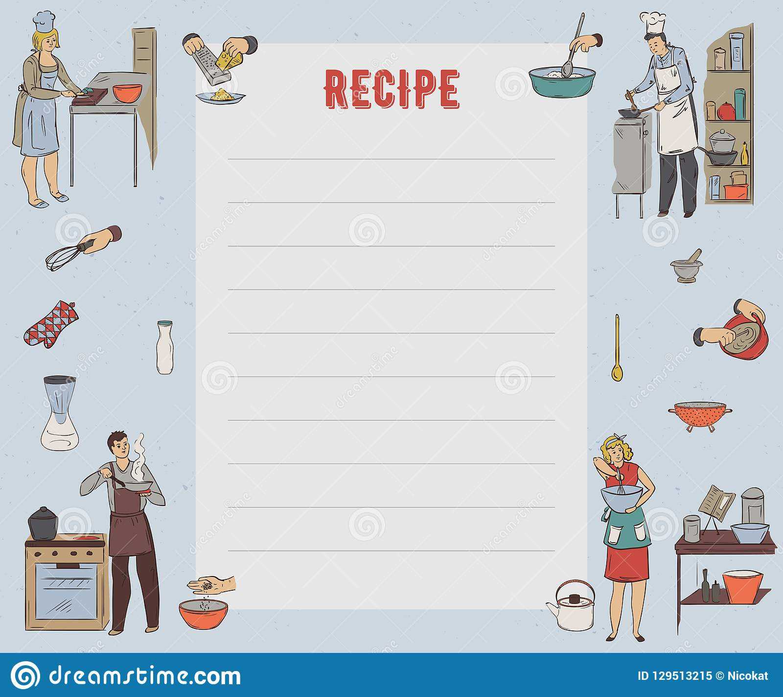 Recipe Card. Cookbook Page. Design Template With People Regarding Restaurant Recipe Card Template