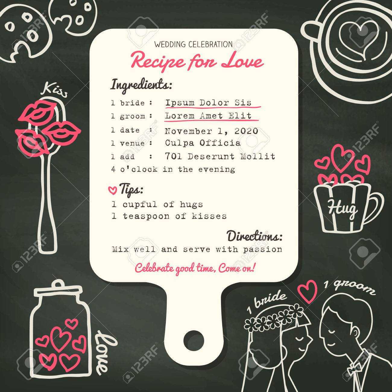 Recipe Card Creative Wedding Invitation Design Template With.. Within Recipe Card Design Template