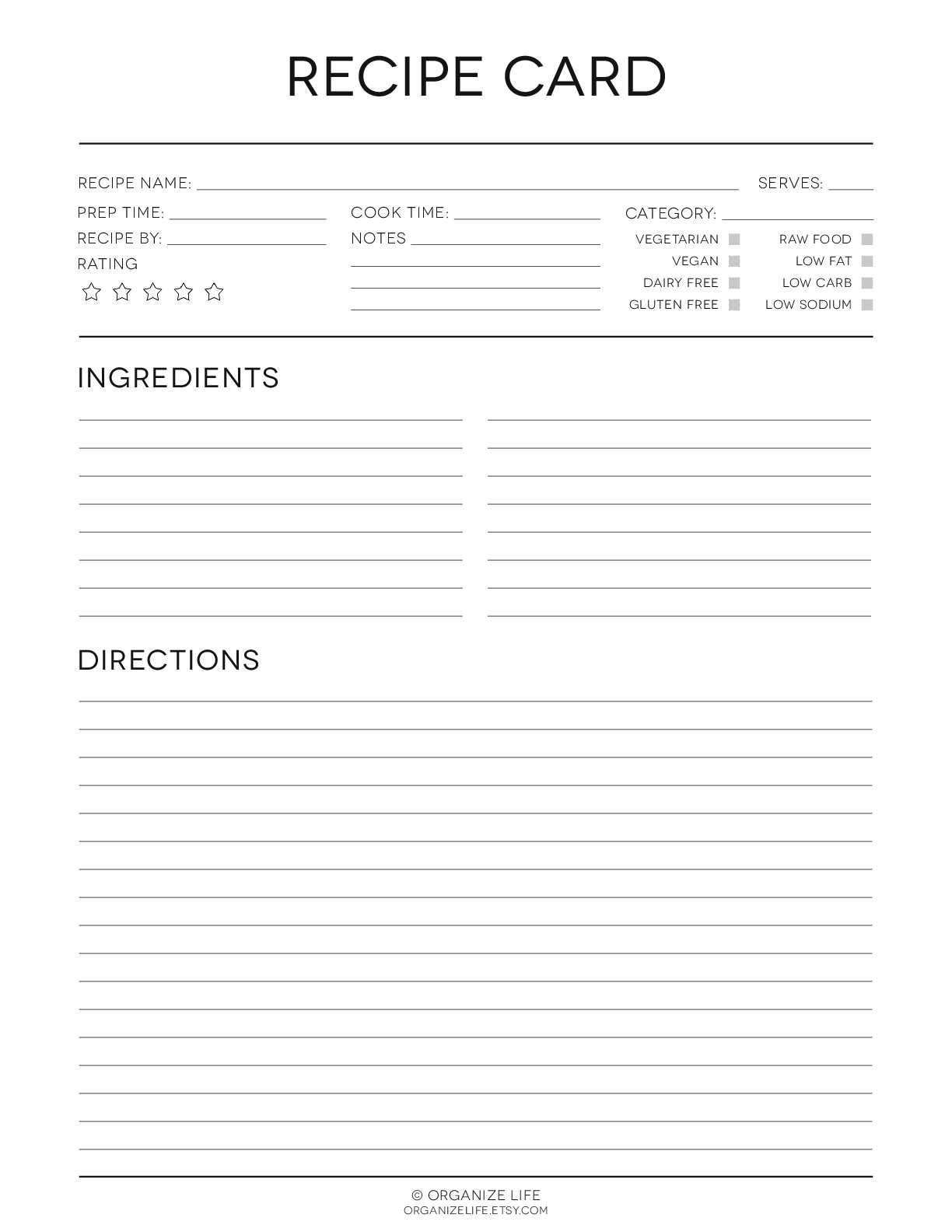 Recipe Card V5 – Black & White In Fillable Recipe Card Template