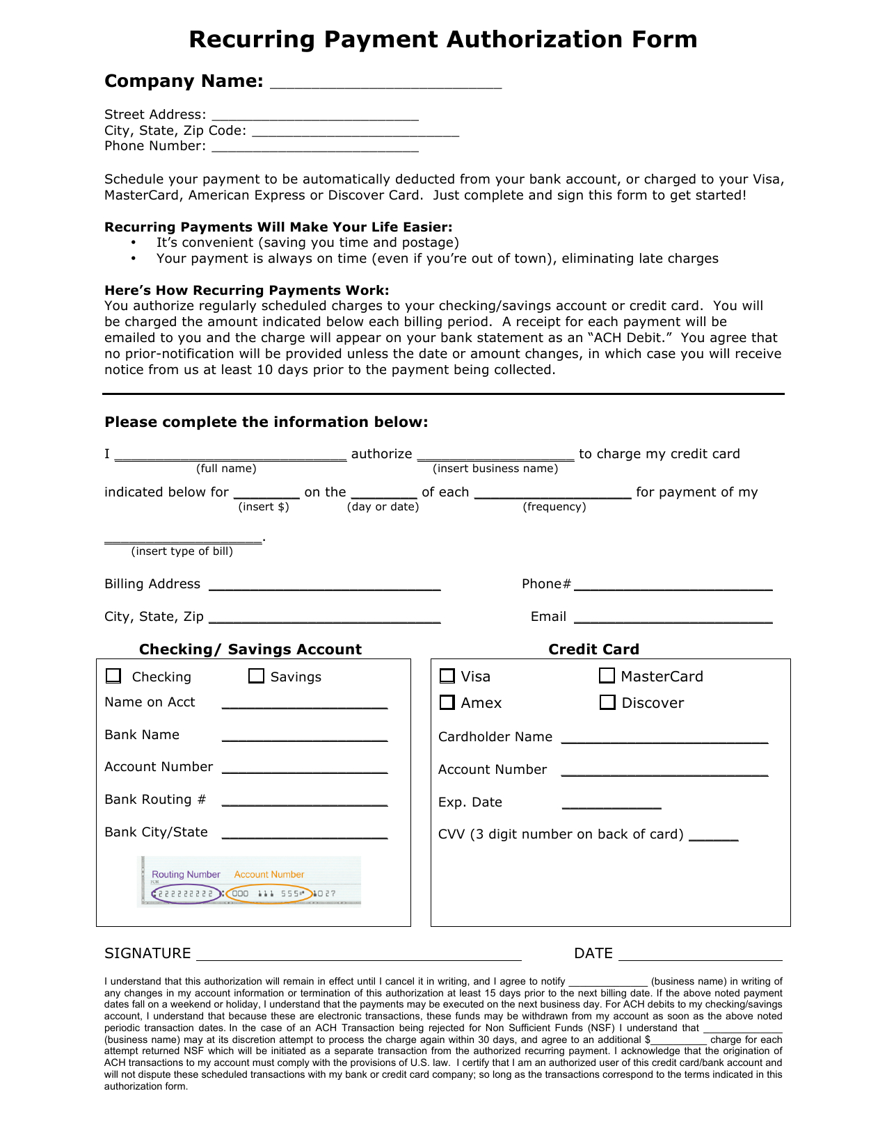 Recurring Payment Form – Oflu.bntl Throughout Credit Card Billing Authorization Form Template