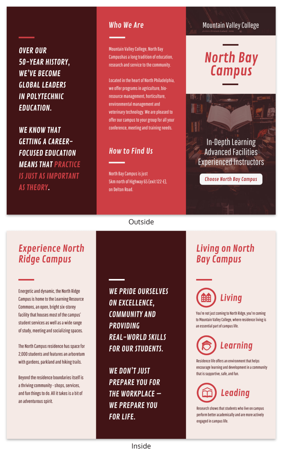 Red College Campus Tri Fold Brochure Template With Regard To Tri Fold School Brochure Template