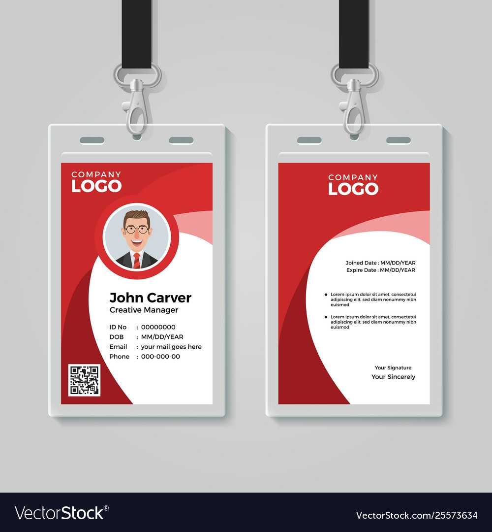 Red Corporate Id Card Template For Work Id Card Template