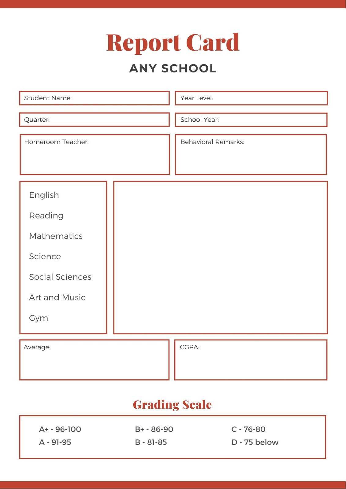 Red Middle School Report Card – Templatescanva With Report Card Template Middle School
