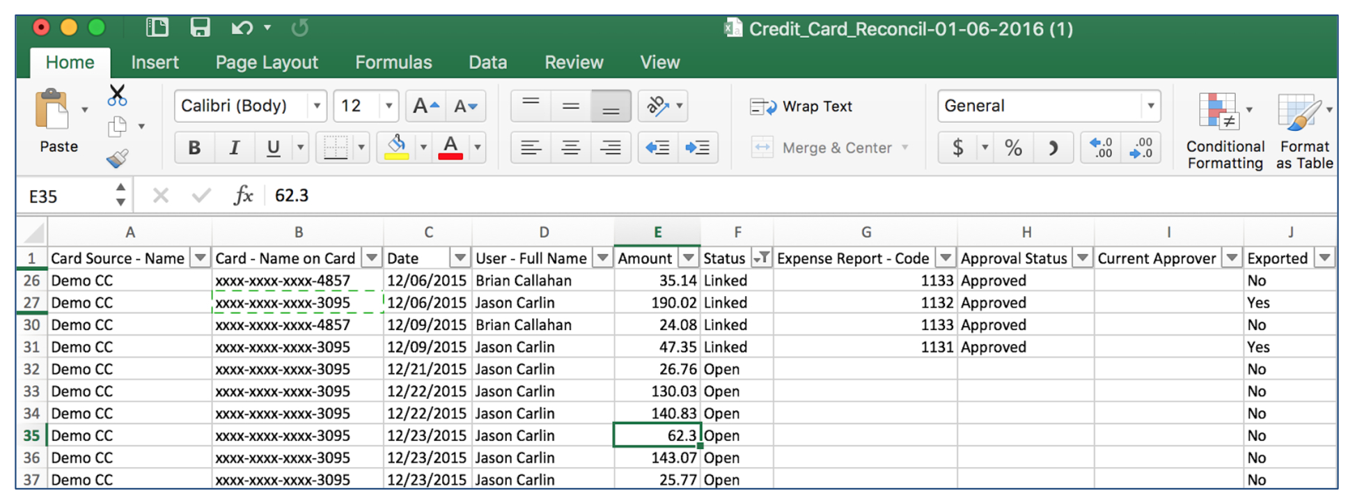 Reporting Template: Credit Card Reconciliation Report – Nexonia For Credit Card Statement Template Excel