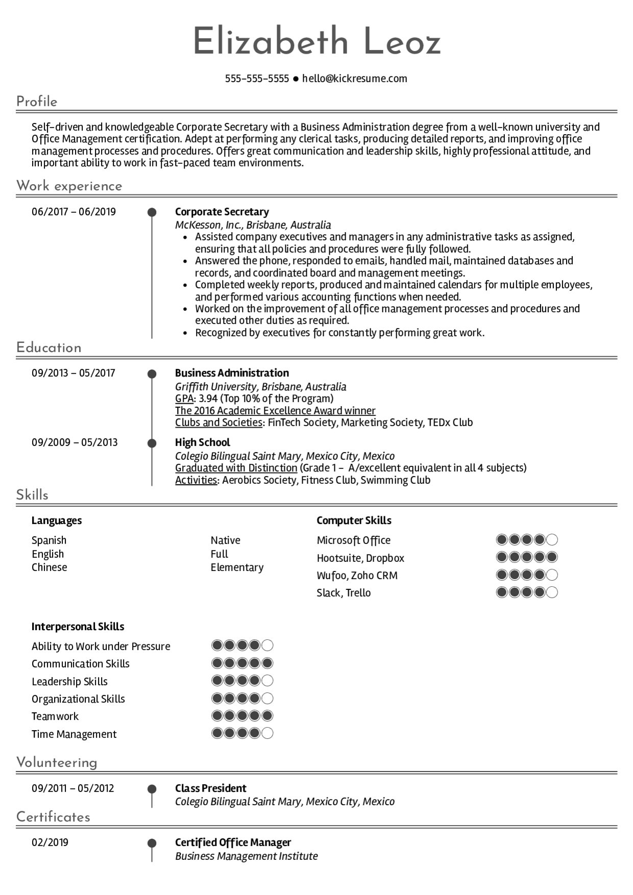 Resume Examplesreal People: Corporate Secretary Resume Throughout Corporate Secretary Certificate Template