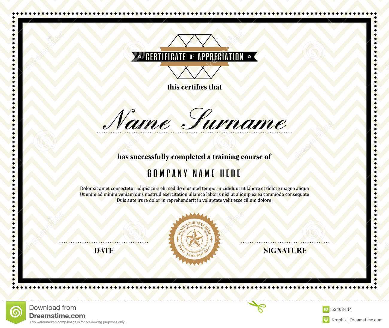 Retro Frame Certificate Of Appreciation Template Stock Throughout Stock Certificate Template Word