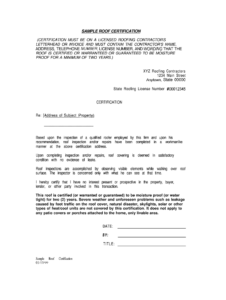 Roof Certification Form - Fill Online, Printable, Fillable pertaining to Roof Certification Template