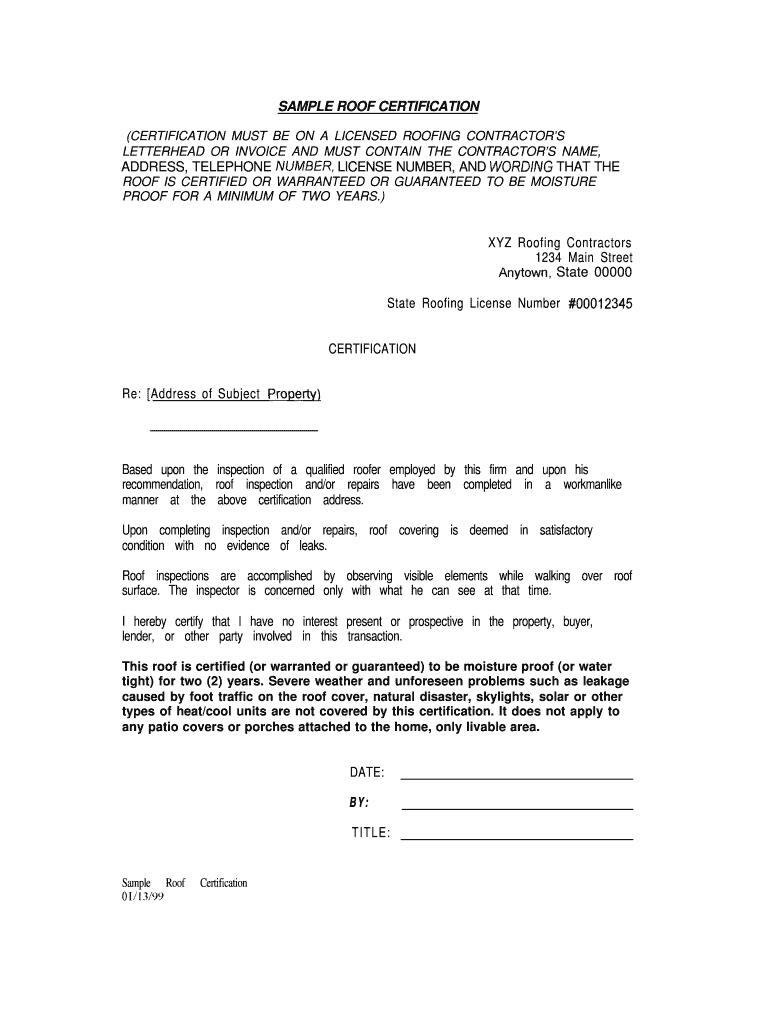 Roof Certification Form - Fill Online, Printable, Fillable Pertaining To Roof Certification Template