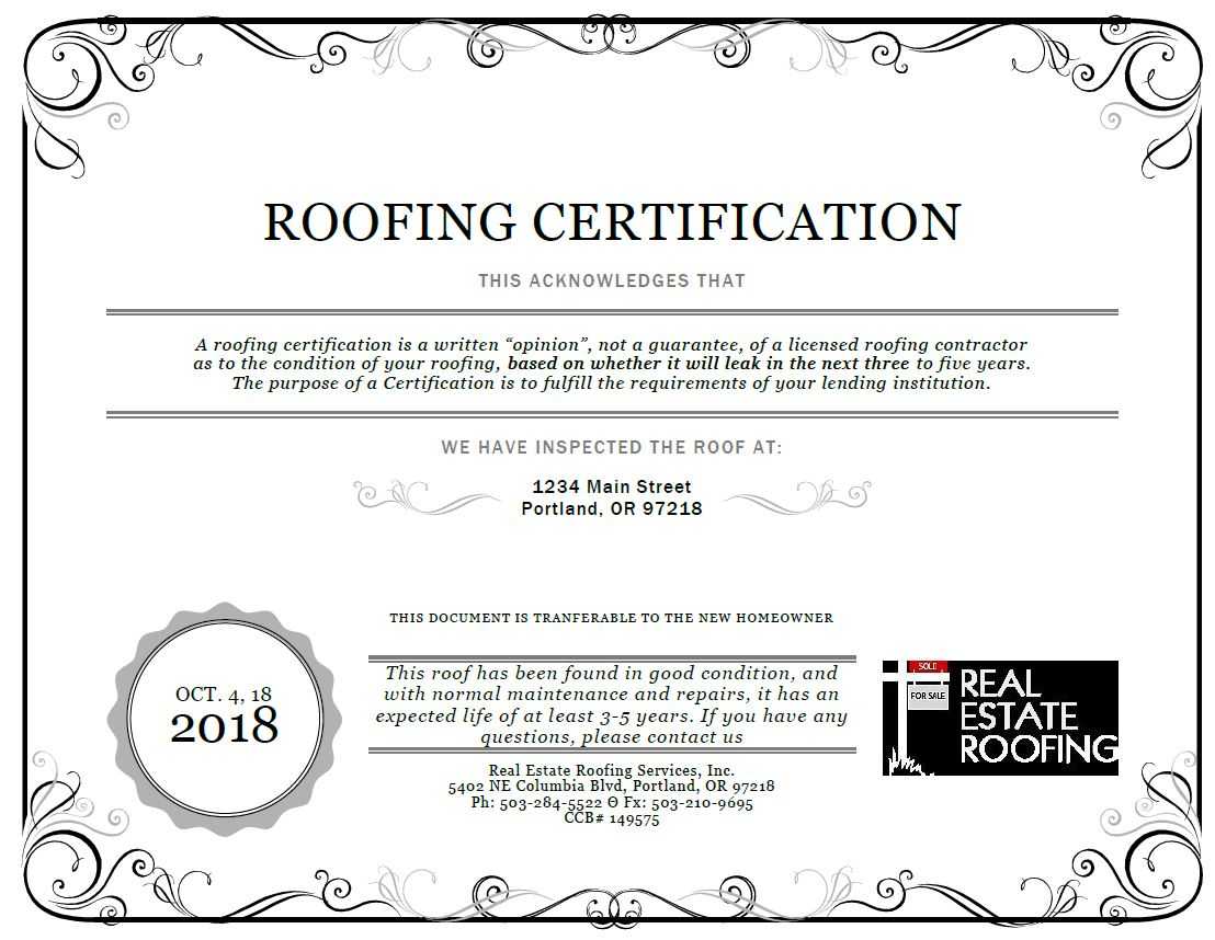 Roof Certification: Sample | Real Estate Roofing Pertaining To Roof Certification Template