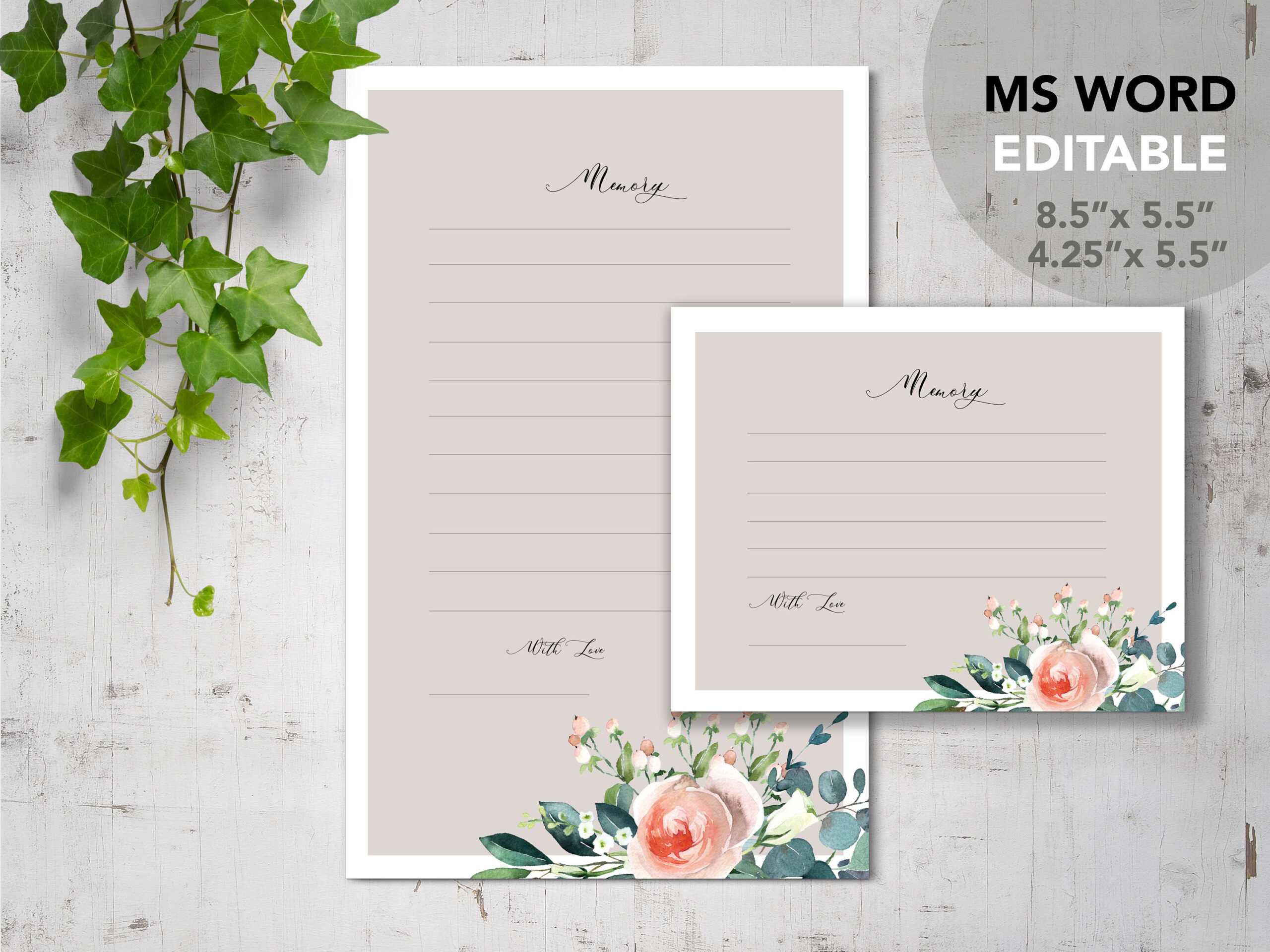 Rose Garden| Printable Funeral Share Memory Cards Template | Editable Ms  Word | Celebration Of Life Pertaining To In Memory Cards Templates