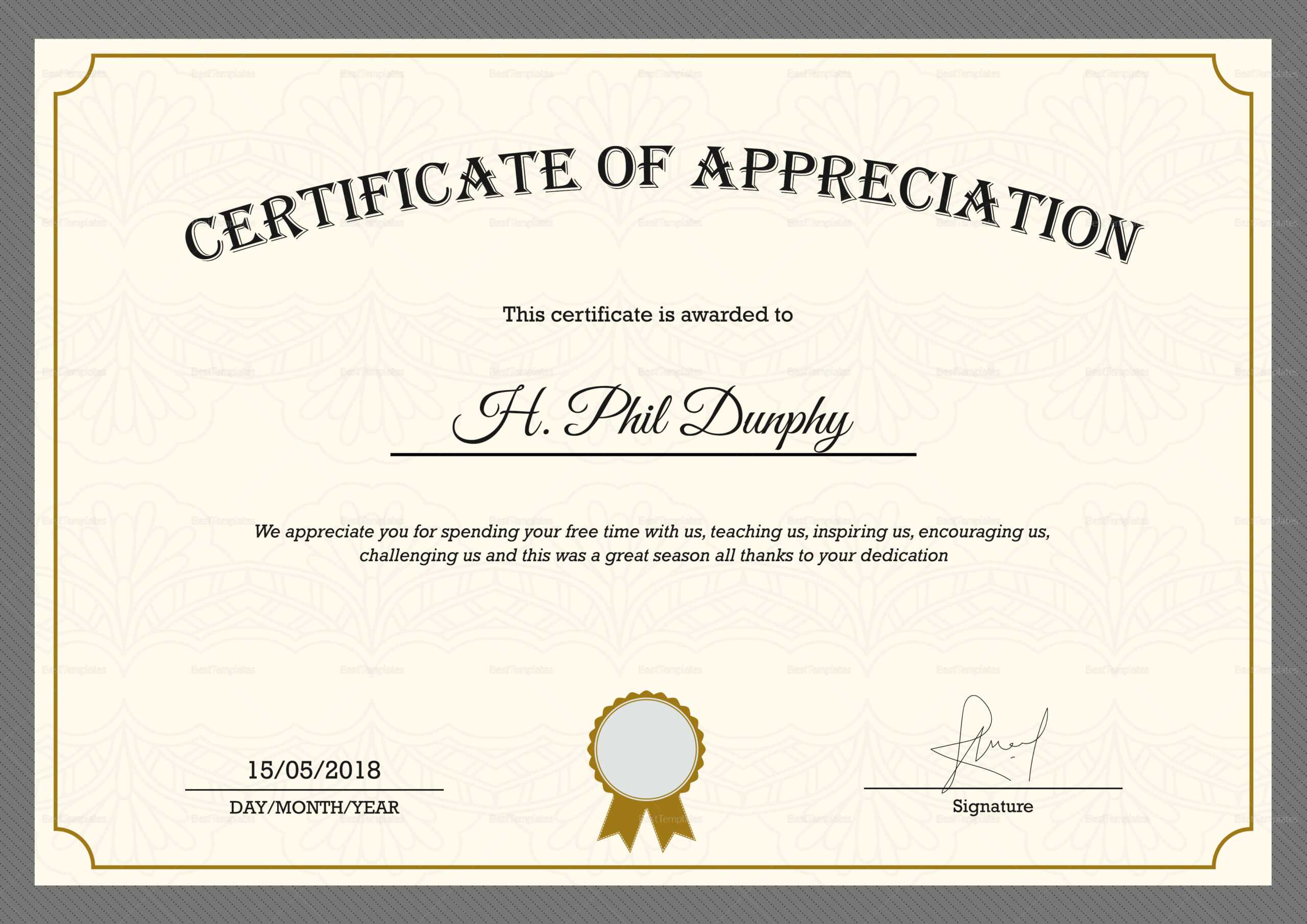 Sample Company Appreciation Certificate Template With In Appreciation Certificate Templates