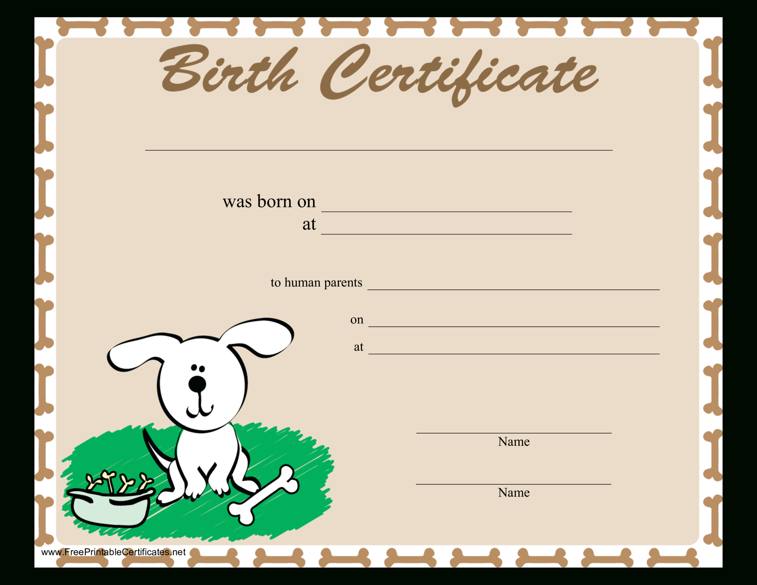 Sample Dog Birth Certificate | Templates At Throughout Birth Certificate Templates For Word