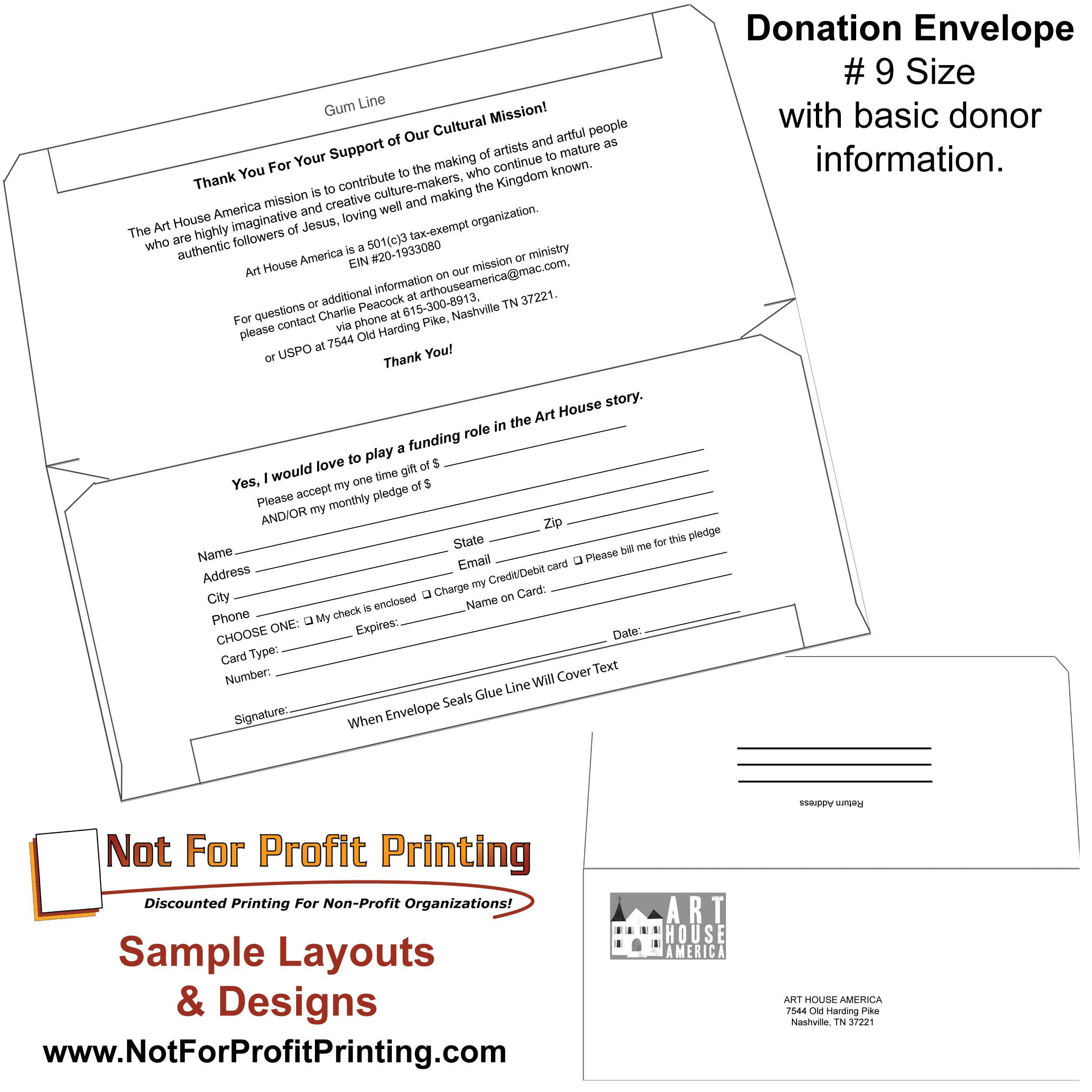 Sample Layouts & Designs For Donation Envelopes And Inside Donation Cards Template
