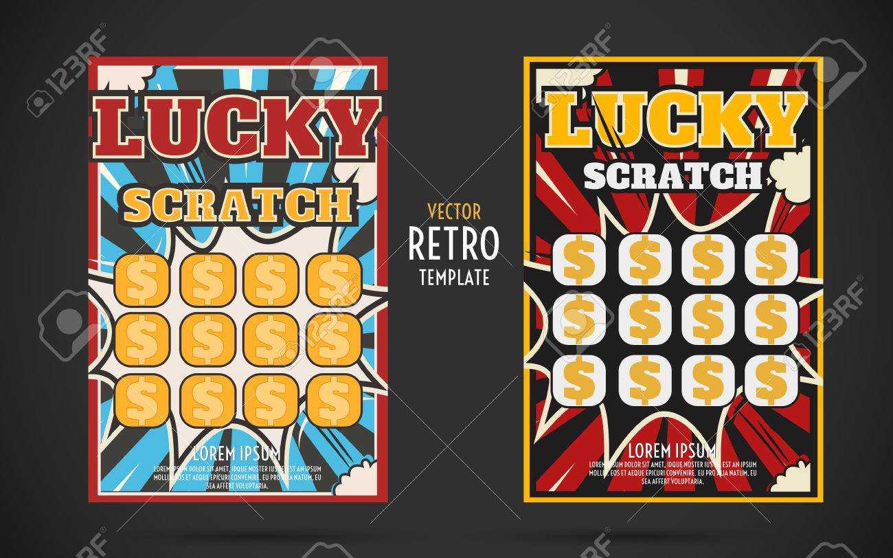 Scratch Off Lottery Card Retro Ticket. Vector Color Design Template For Scratch Off Card Templates