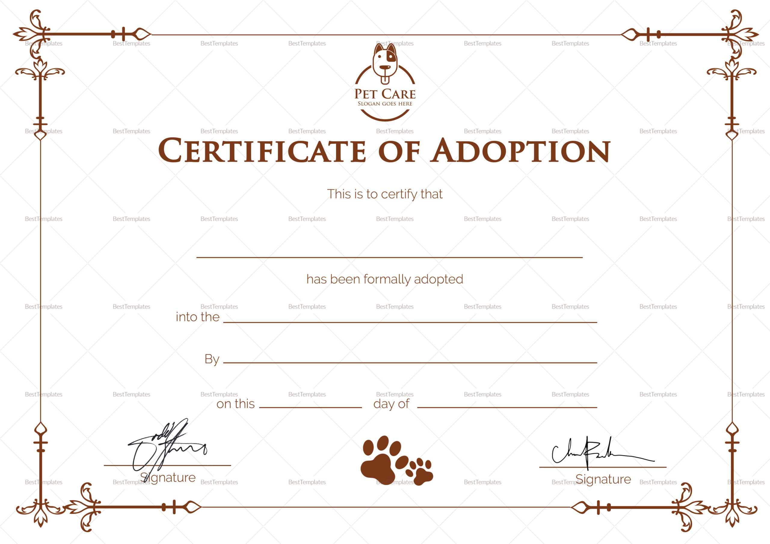 Simple Adoption Certificate Template Inside Blank Adoption Certificate Template