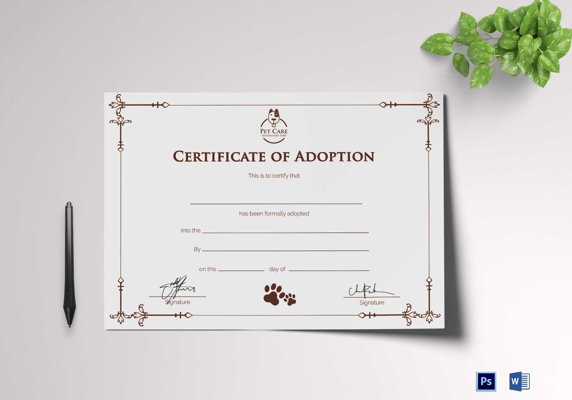 Simple Adoption Certificate Template With Pet Adoption Certificate Template