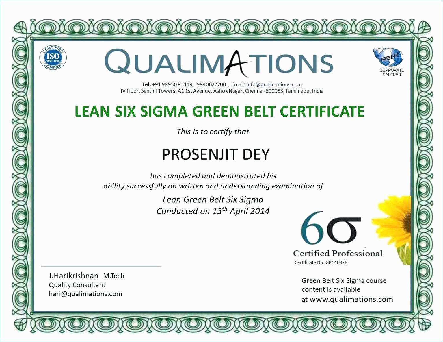 Six Sigma Black Belt Certificate Template – Carlynstudio Within Green Belt Certificate Template