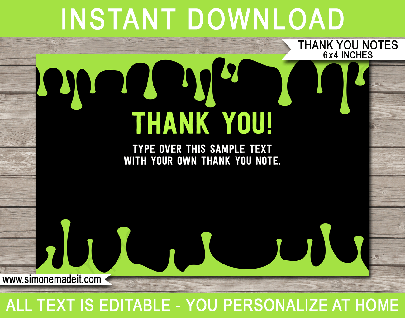 Slime Party Thank You Note Cards – Green Within Thank You Note Cards Template