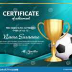 Soccer Certificate Diploma With Golden Cup Vector. Football Inside Soccer Certificate Template