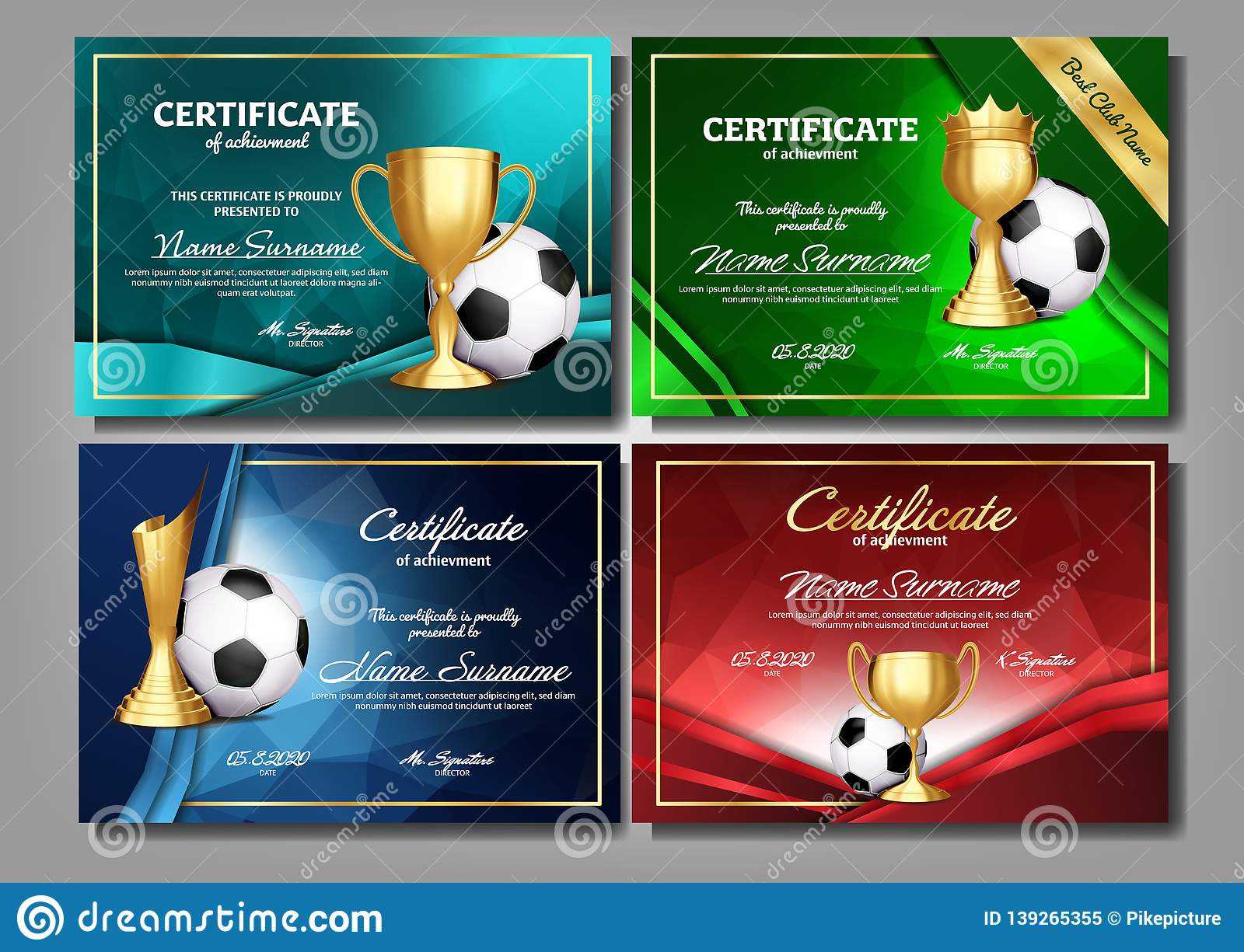 Soccer Game Certificate Diploma With Golden Cup Set Vector Pertaining To Soccer Award Certificate Templates Free
