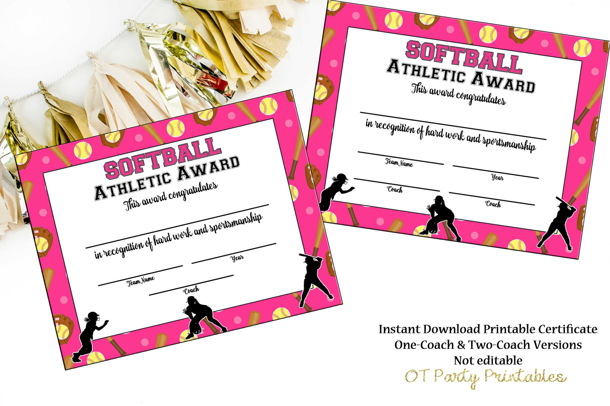 Softball Certificate Of Achievement – Softball Award – Print At Home –  Softball Mvp – Softball Certificate Of Completion – Sports Award Intended For Softball Certificate Templates