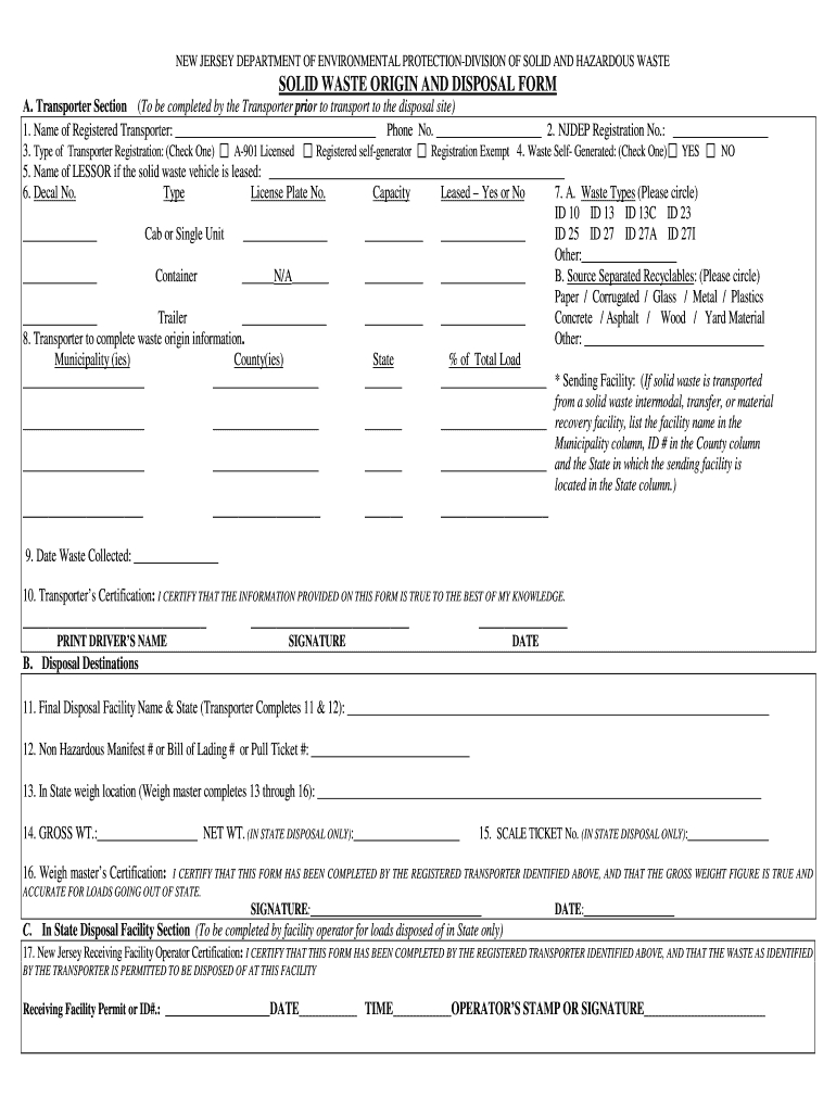 Solid Waste Origin And Disposal Form Nj – Fill Online Inside Certificate Of Disposal Template