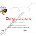 Spelling Bee Certificate – Esl Worksheet Intended For Spelling Bee Award Certificate Template
