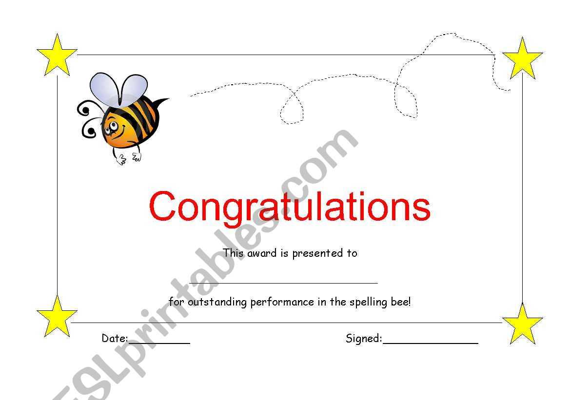 Spelling Bee Certificate – Esl Worksheet Intended For Spelling Bee Award Certificate Template