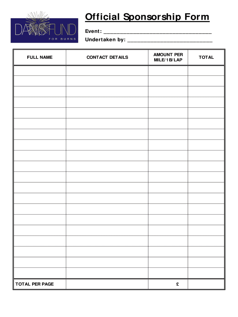 Sponsorship Form - Fill Online, Printable, Fillable, Blank With Regard To Sponsor Card Template