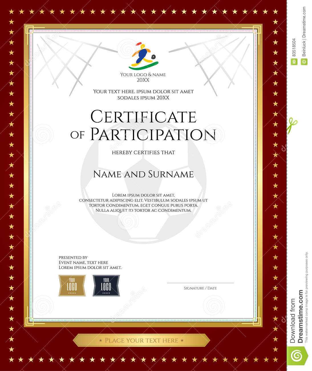 Sport Theme Certificate Of Participation Template Stock In Free Templates For Certificates Of Participation