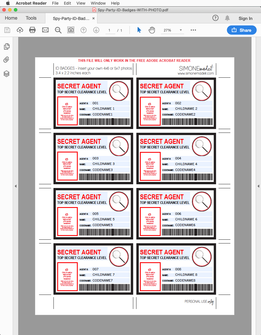 Spy Or Secret Agent Badge Template – Red Pertaining To Spy Id Card Template