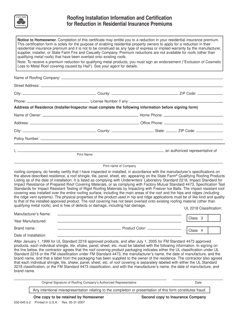 State Farm Class 4 Form – Fill Online, Printable, Fillable In Roof Certification Template