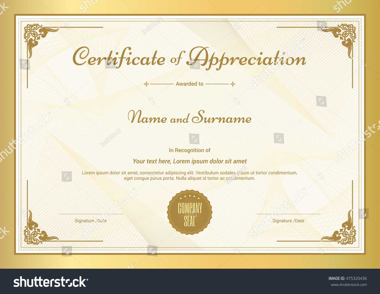 Stock Vector Certificate Of Appreciation Template With With Certificate Of Appreciation Template Doc