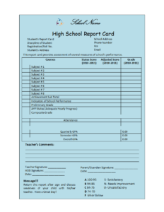 Student Report Template throughout High School Student Report Card Template