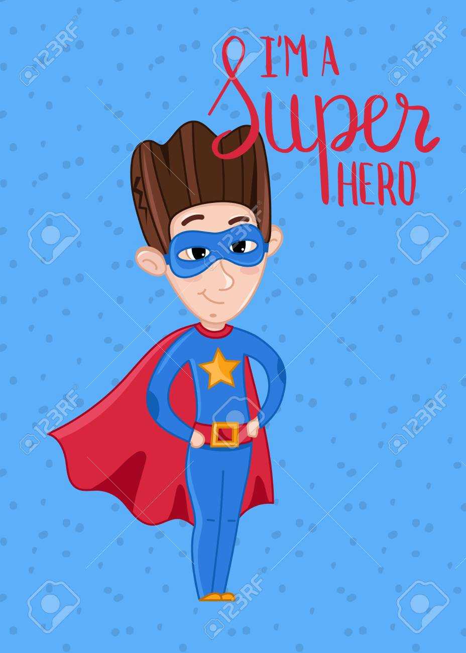 Super Hero Kids Postcard With Boy In Superman Costume And Red.. Pertaining To Superman Birthday Card Template