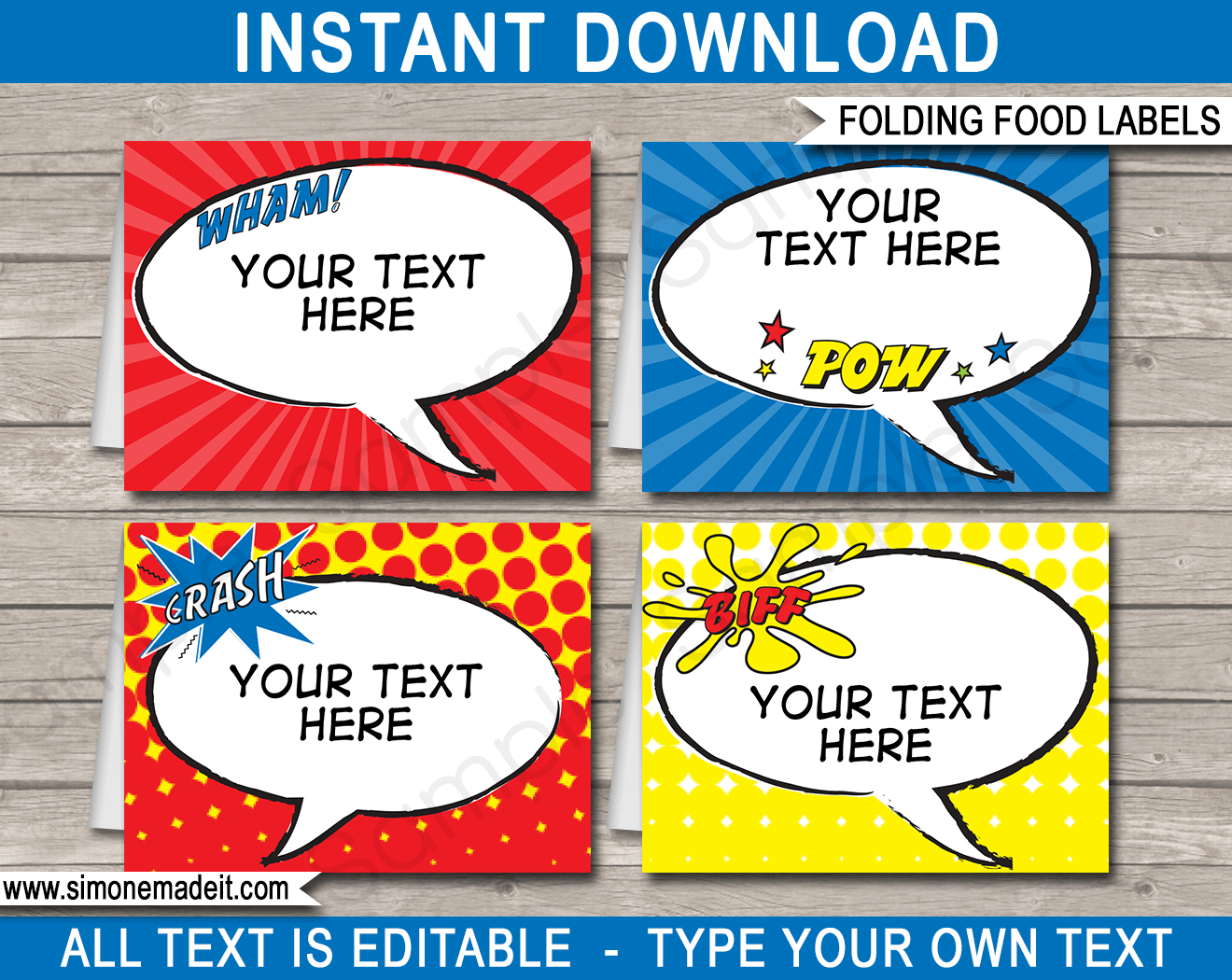 Superhero Party Food Labels Template Throughout Superhero Birthday Card Template