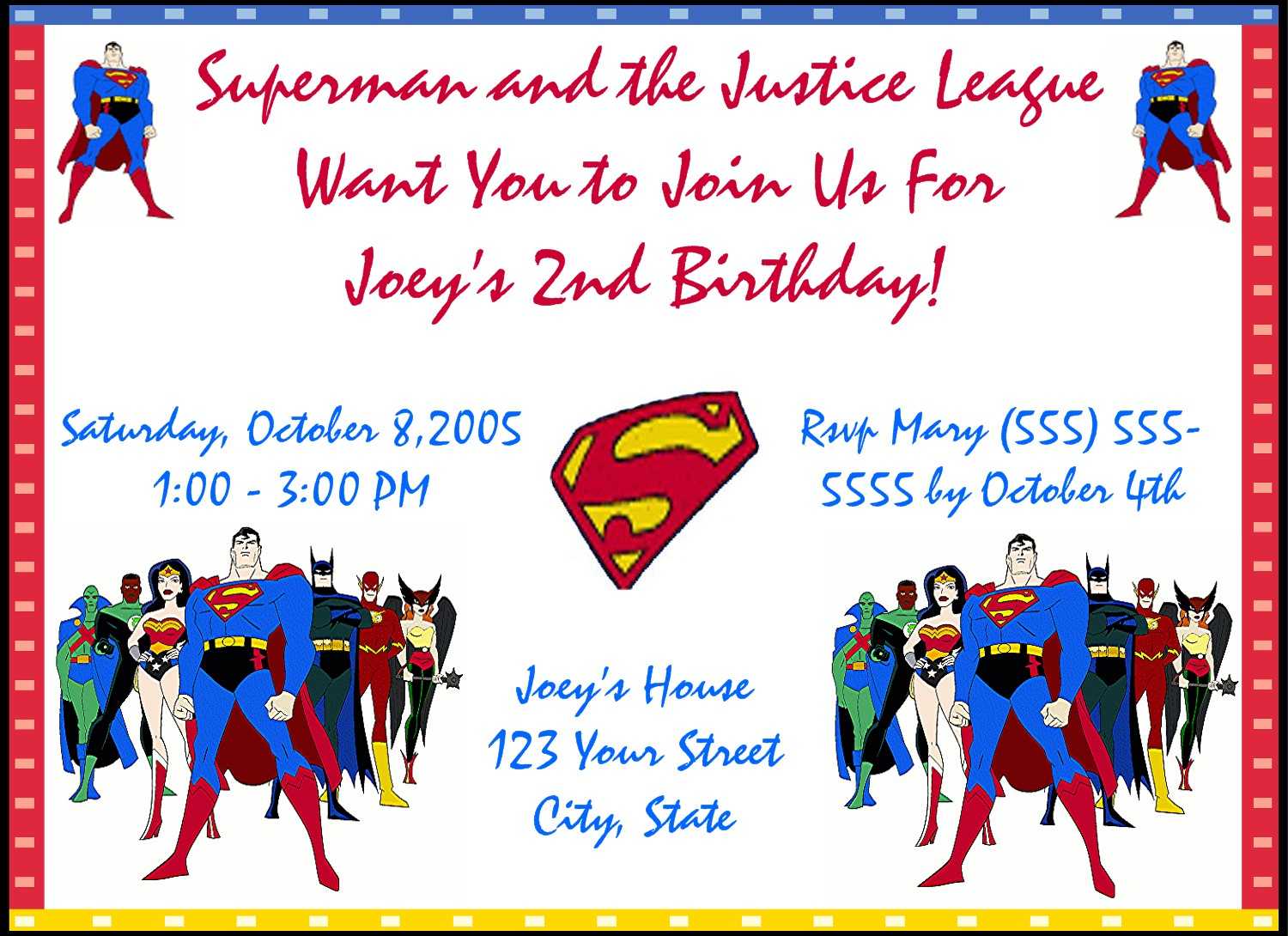 Superman Birthday Party Invitations Pertaining To Superman Birthday Card Template