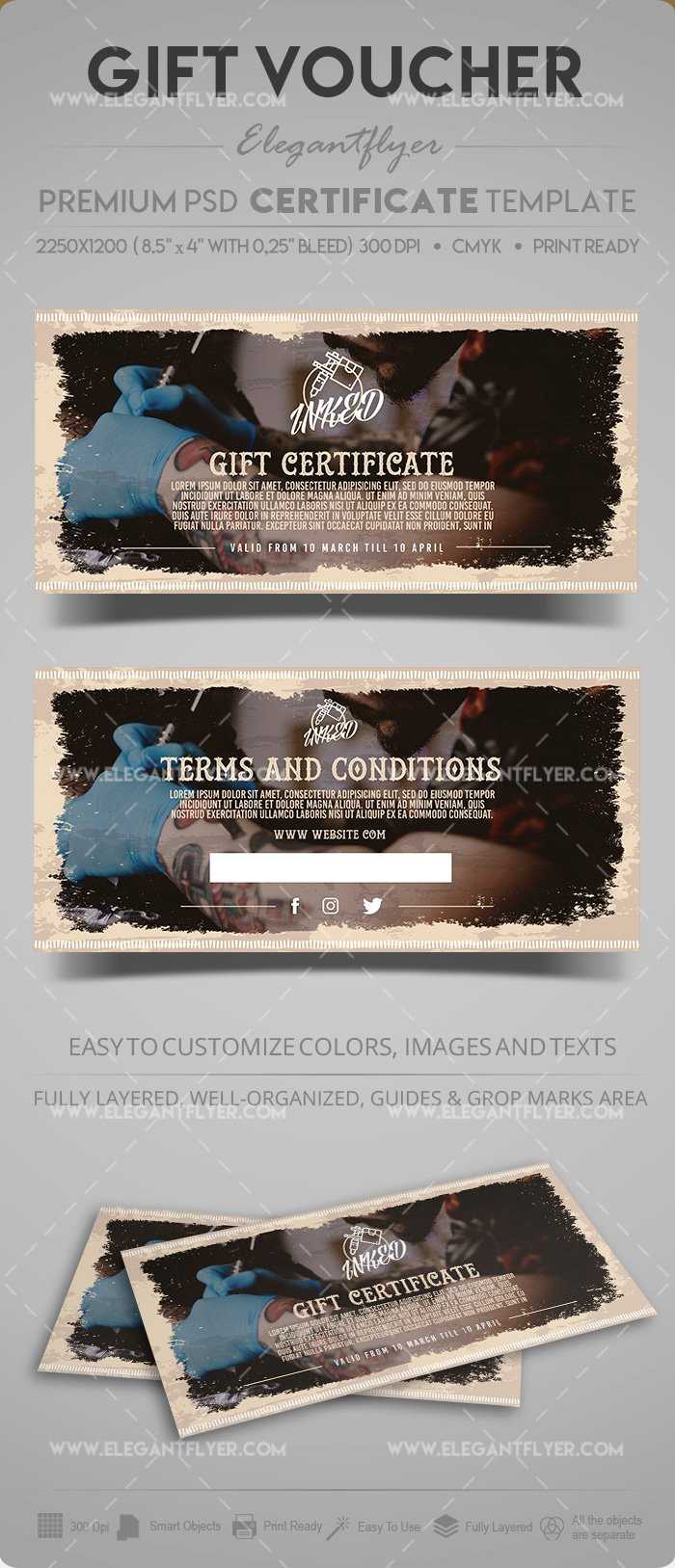 Tattoo Salon – Gift Certificate Template In Psd With Gift Certificate Template Photoshop