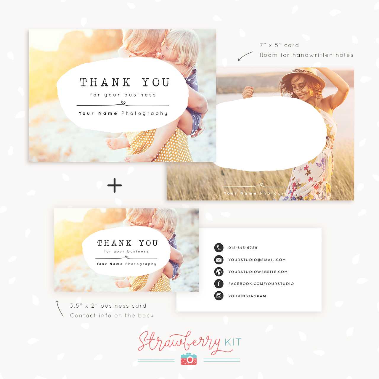 Thank You Note Card For Business | Set Of Two – Strawberry Kit In Thank You Note Cards Template