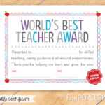 The Fine Porcupine — World's Best Teacher Award, Printable Inside Best Teacher Certificate Templates Free