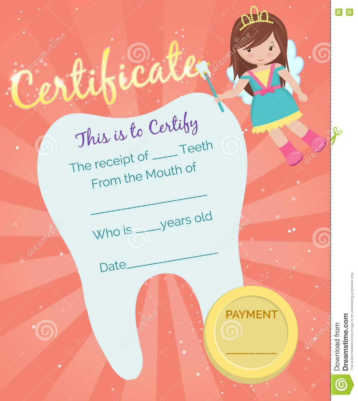 Tooth Fairy Receipt Certificate Template Stock Vector Regarding Free Tooth Fairy Certificate Template