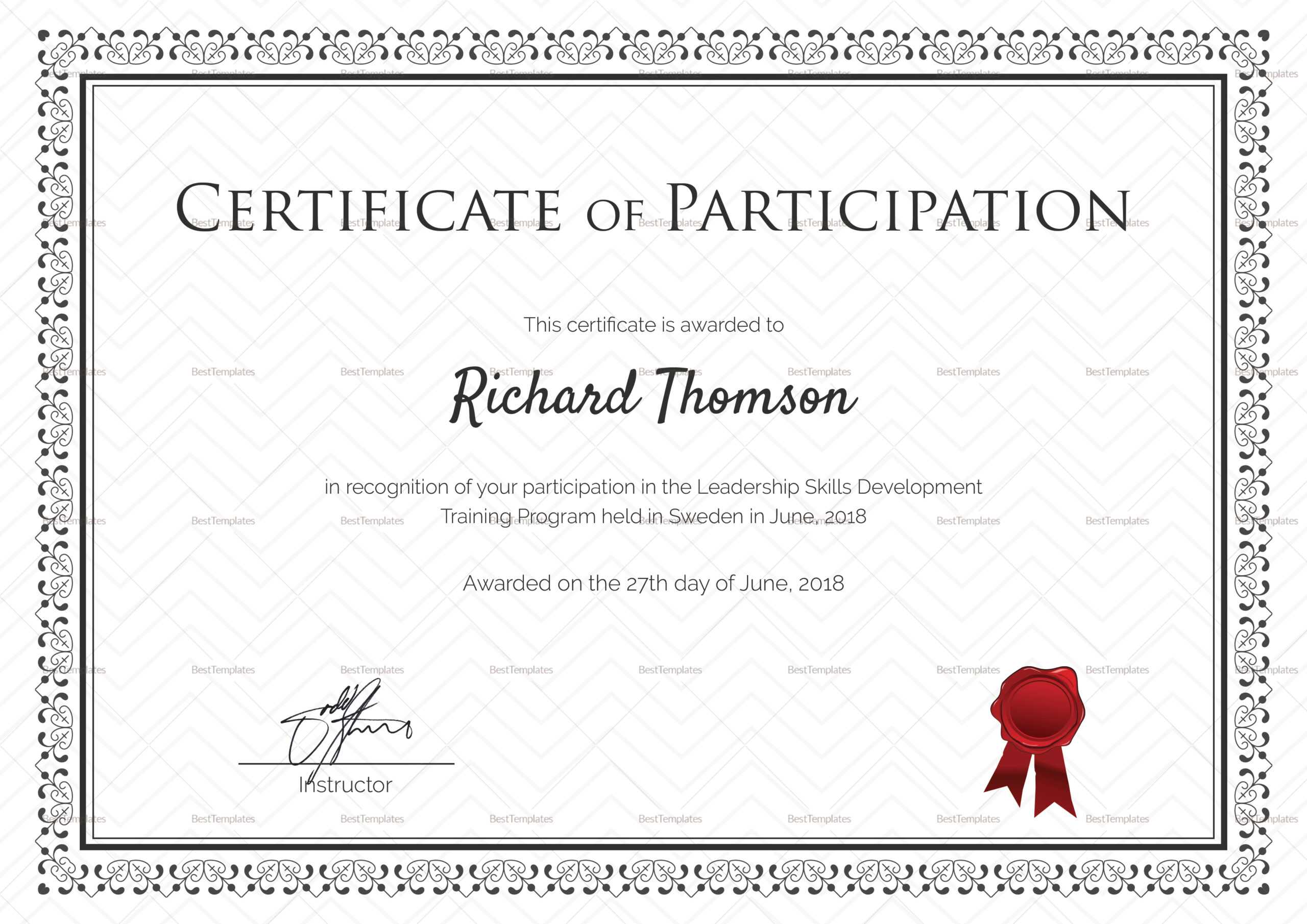Training Participation Certificate Template In Certificate Of Participation Template Word