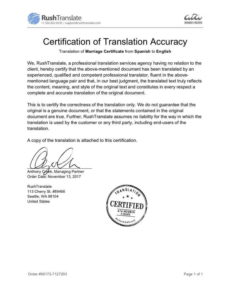 Translation Services In Spanish To English Birth Certificate Translation Template
