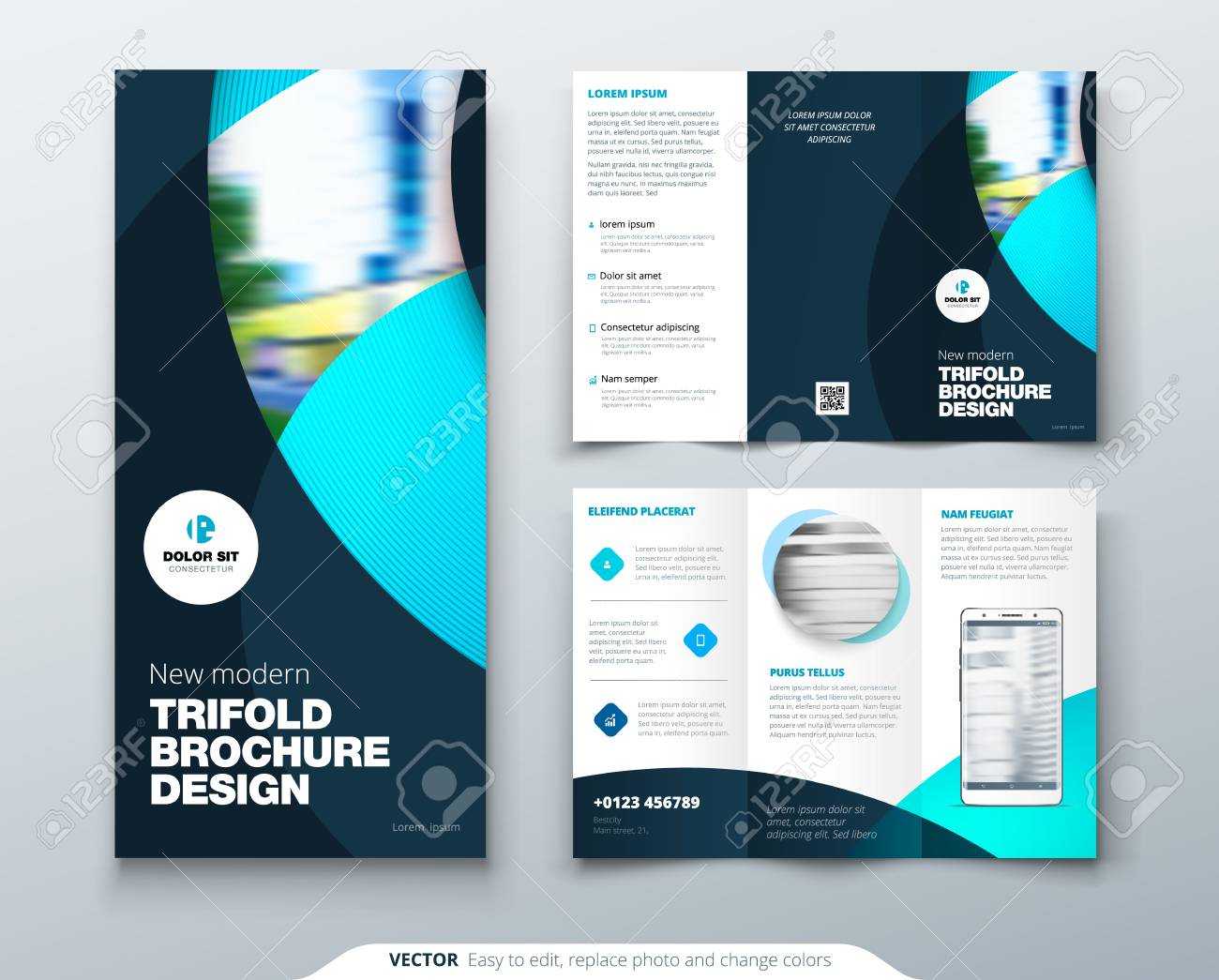 Tri Fold Brochure Design With Circle, Corporate Business Template.. Pertaining To Fold Over Business Card Template