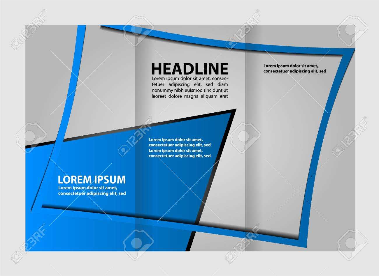 Tri Fold Business Brochure Template, Two Sided Template Design, Mock Up  Cover In Blue Colors In Double Sided Tri Fold Brochure Template