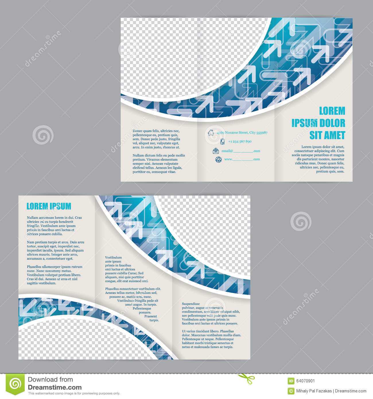 Tri Fold Flyer Template With Arrows On Blue Wave Stock Intended For Z Fold Brochure Template Indesign