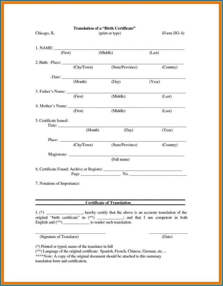 Birth Certificate Translation Template Uscis