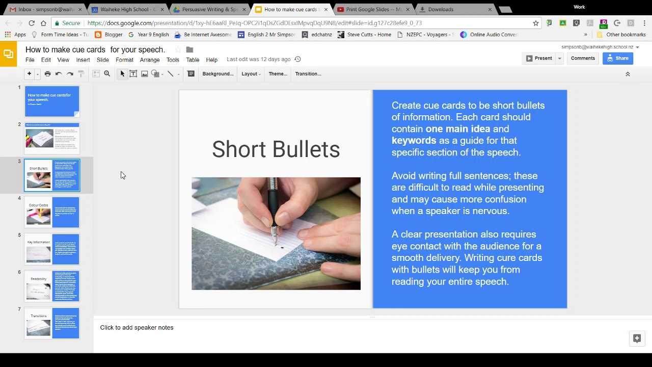 Using Google Slides To Make Cue Cards For Your Speech With Google Docs Index Card Template